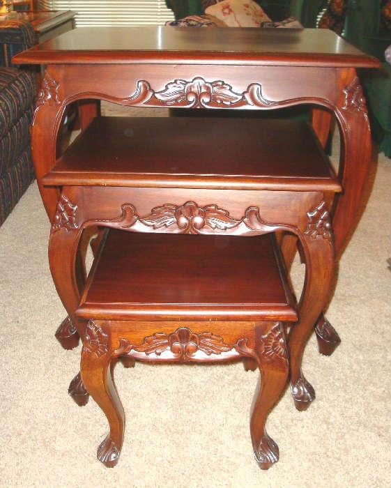 CARVED WOOD NESTING TABLES - BEAUTIFUL !