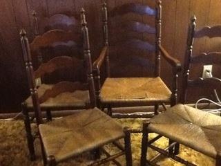 Set of five (5) Ladder Back Chairs.  One chair has arms.