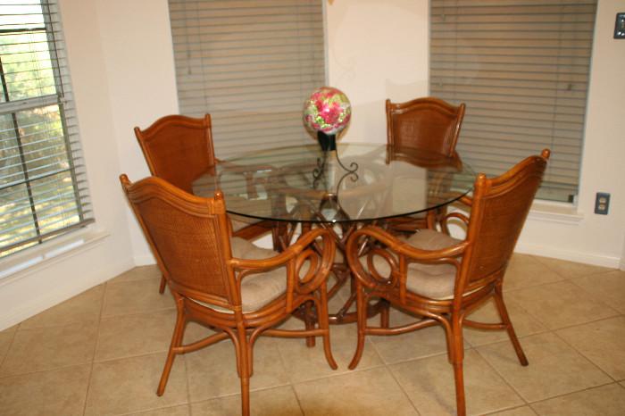 Rattan Glass Table and 4 chairs