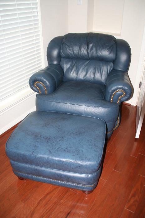 Lane Blue Leather Chair & Otterman in great shape