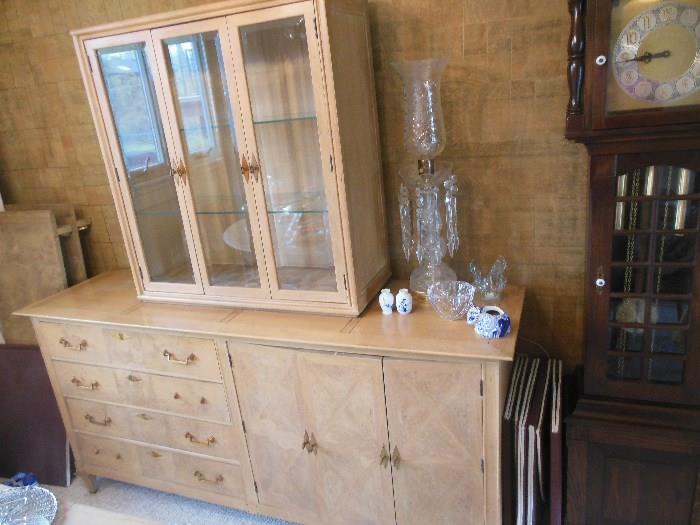 Mid Century Traditional GoldTone Wood Storage ,with Hutch Beveled Glass, Drawers Really nice!!