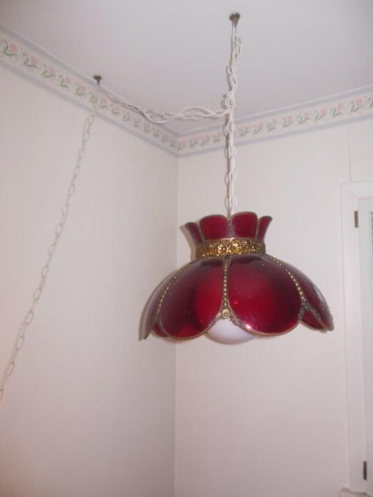 Mid Century Stained Glass Red Tulip Light