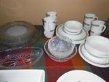 correlle dish set, vintage & newer glassware
