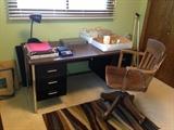 Metal desk with 6 drawers, antique oak office chair