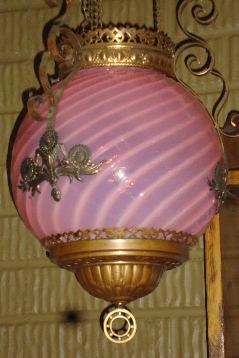 Victorian Hanging Pink Opalescent Lamp