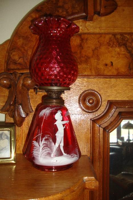 Miniature Victorian Mary Gregory Oil Lamp