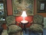 Animal print side chairs and tapestry