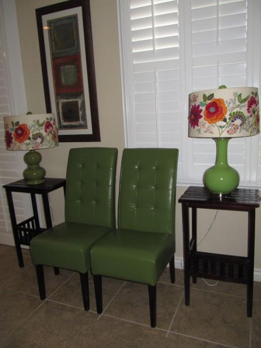 Green Parsons Chairs & Anthropologie Lamp Shades