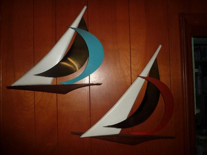 retro wooden art sailboats