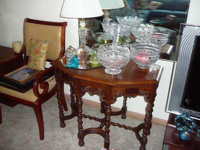 glass and antique table
