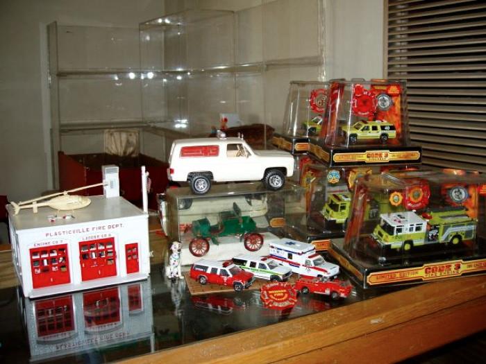 Toys, toys and toys. That's a Plasticville firehouse