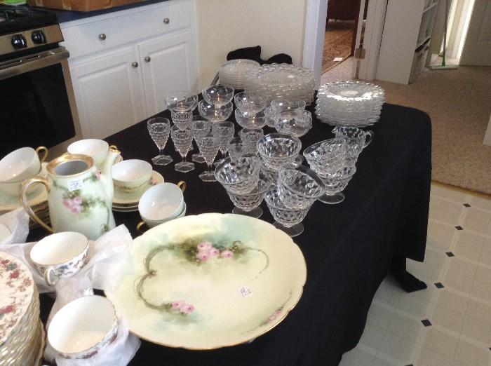 Limoges China and Fostoria American pattern plates, sherbets and glasses