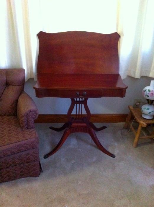 Vintage Duncan Phyfe style by Mersman lyre harp game table