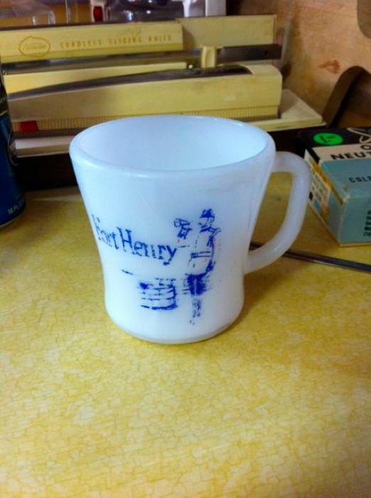 Vintage Federal Milk Glass Coffee Cup Old Fort Henry Souvenir