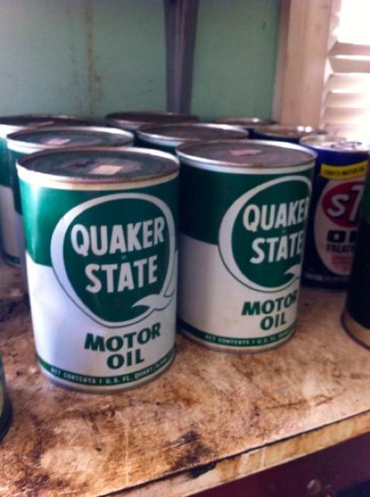 vintage Quaker motor oil cans