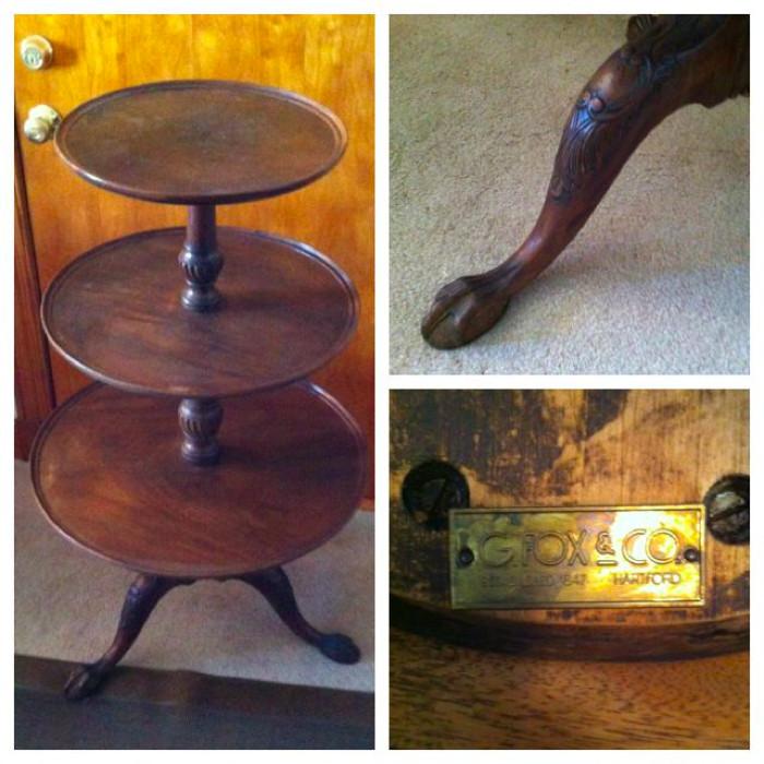 Vintage 3 tiered silent butler table, Bakers Furniture for G. Fox & Co