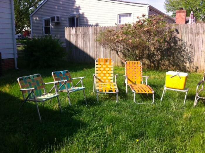 Vintage aluminum frame lawn chairs and lounge chairs