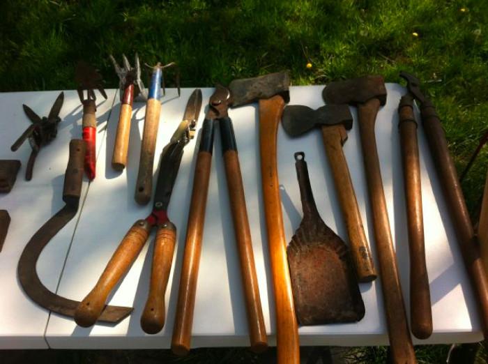 gardening tools, hatchets
