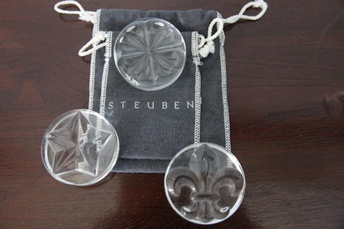 Steuben paperweights - snowflake and fleur-de-lis