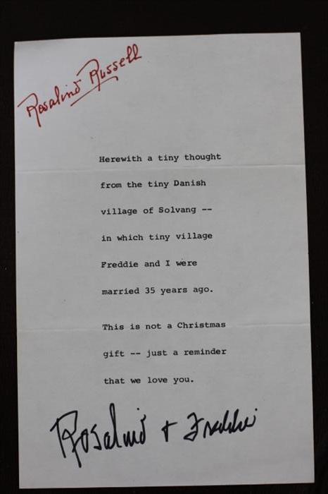 Christmas letter from legendary movie star Rosalind Russell (His Girl Friday, Auntie Mame)