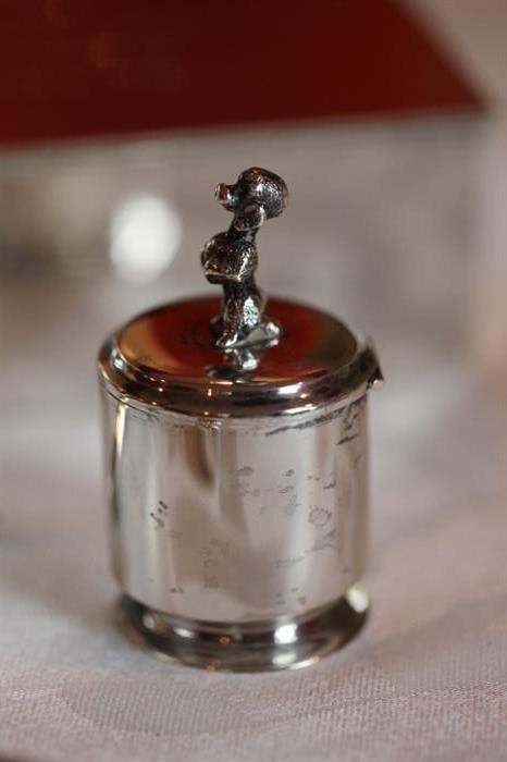 Wonderful little Cartier sterling silver box with a figural poodle finial
