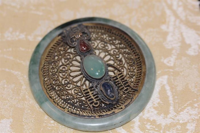 Chinese jade and gemstone compact mirror