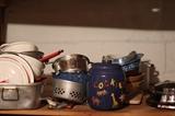 vintage cookie jar, enamel ware, cookware