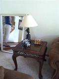 Schnadig dark wood glass topped lamp table