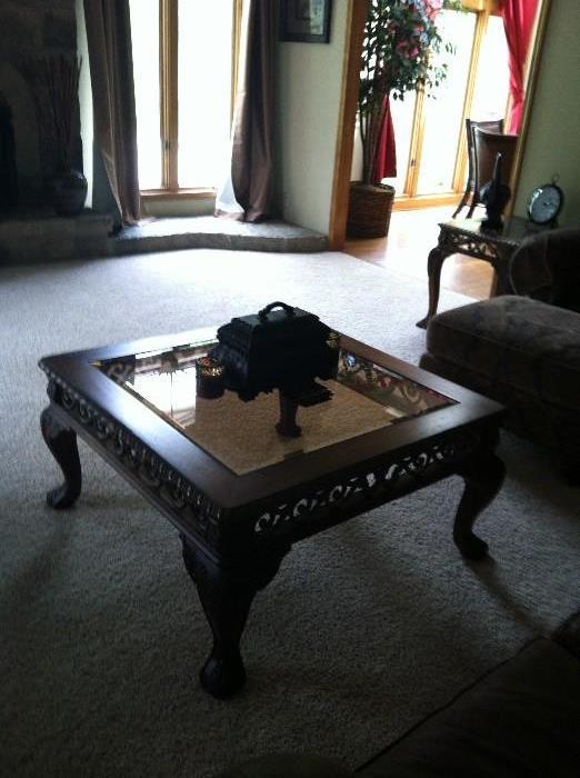 Schnadig dark wood glass topped coffee table