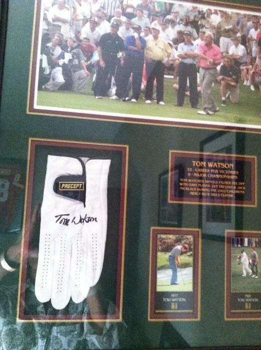 Tom Watson autographed glove with pictures
