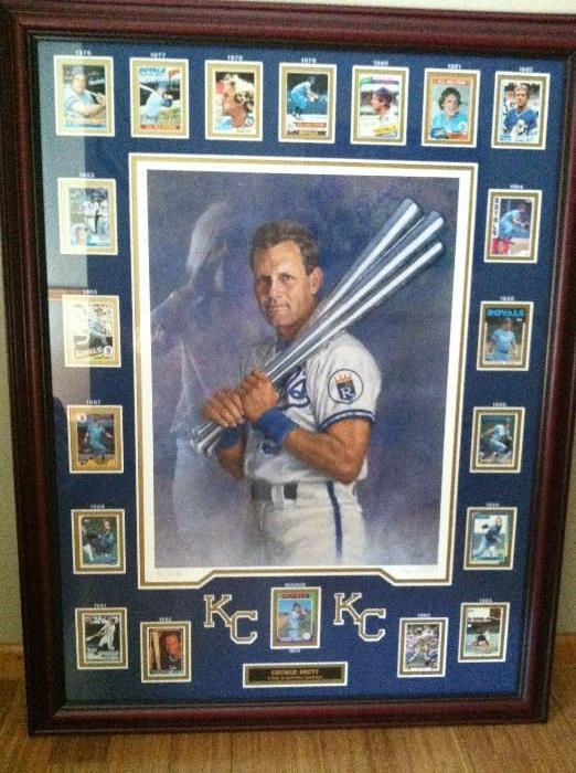 George Brett picture with baseball cards from 1975-1994 surround