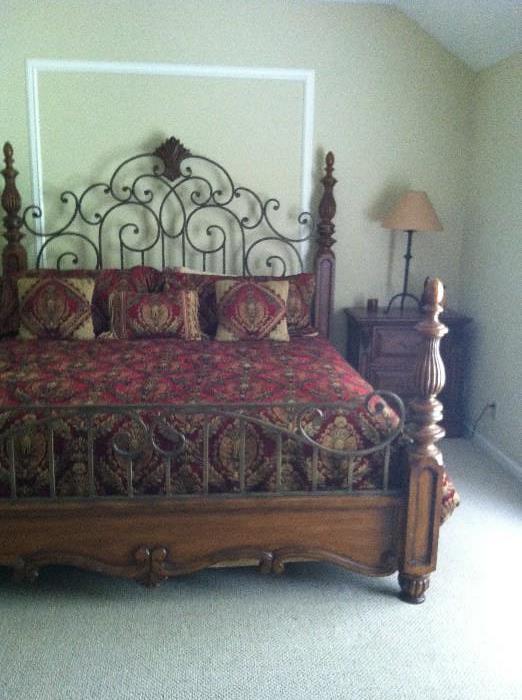 Posture Pedic Golden Anniversary Collection iron & dark wood king bed set