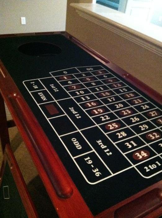 Blackjack, craps, & roulette wheel game table