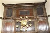 European imported inlaid ceiling with solid wood beams and wrought iron decorative pieces