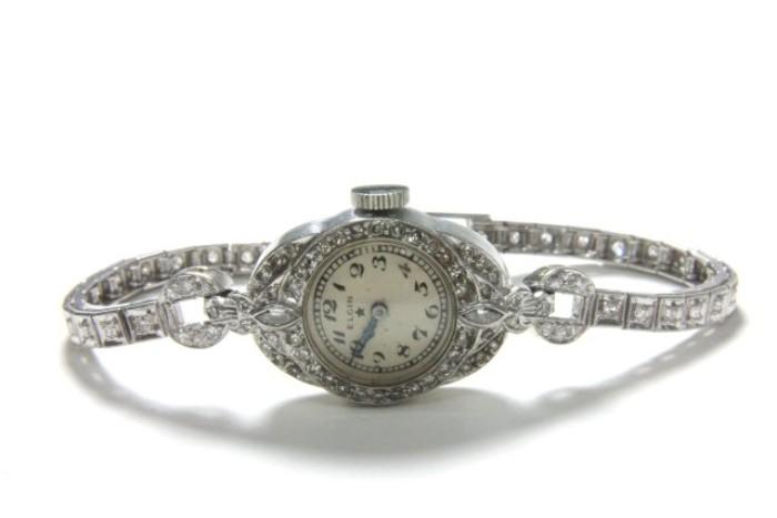 Lot #119- Platinum & diamond wrist watch