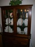 LOVELY LIGHTED STEP BACK CHINA CABINET, MEAKIN IRONSTONE DINNERWARE, PEWTER