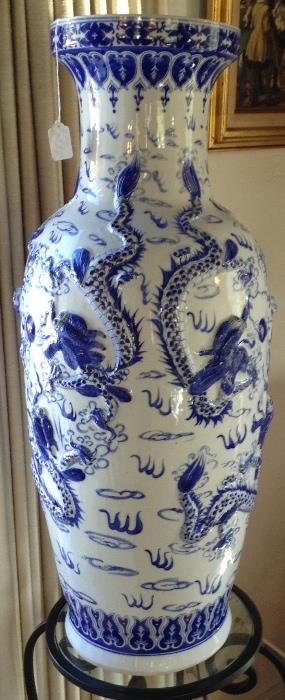 36" Tall Blue & White Temple Urn