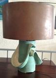 Freeform Ceramic Lamp Base with Handmade Copper Shade