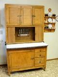 Realllly nice Hoosier Cabinet w/original glass rolling pin & spice jars. 43" W x 25" deep x 70" T