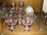 Westmoreland "Della Robbia" Glassware, Val St. Lambert Bowl & Coasters, Sterling Carving Set.