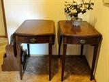 1930s-40s Leather Top Drop Leaf Side Tables
