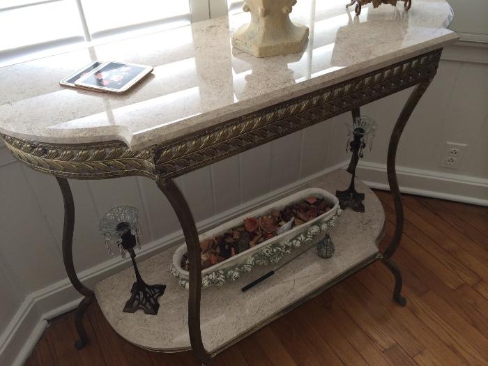 Double very large side table, marble top and bottom. Retail: $900.
