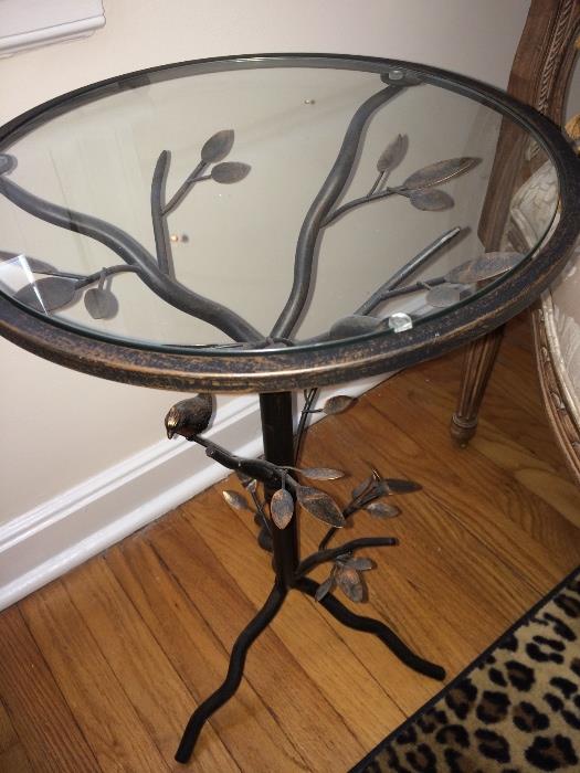 Small metal and glass top side table. Plant stand.