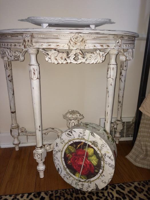 White half moon side table. Retail: $ 460.