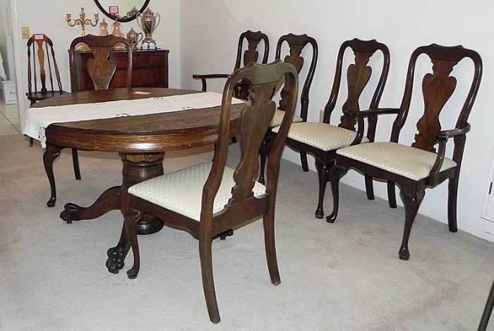 Antique Claw Foot Table & Stickley Chairs