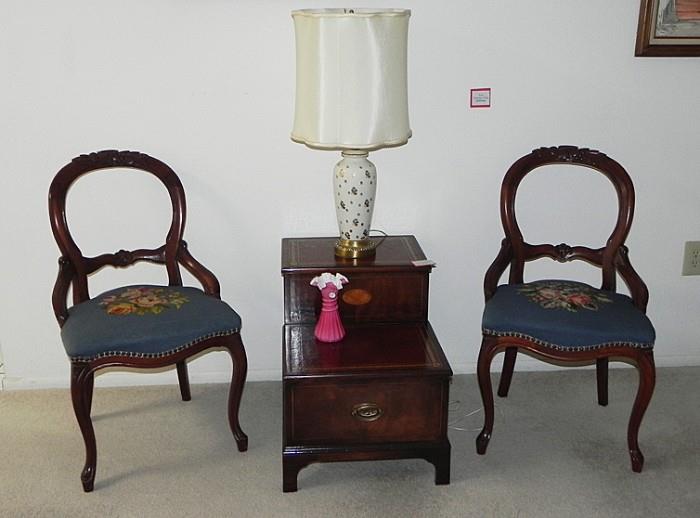 Victorian Ladies Chairs & Leather Top Table