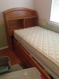 2 Twin matching beds, one with new mattress, storage drawers underneath