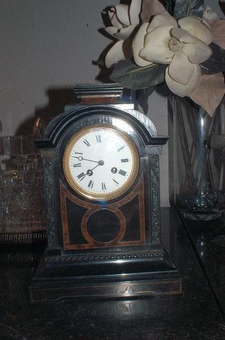 Turn of the Century wooden inlaid clock