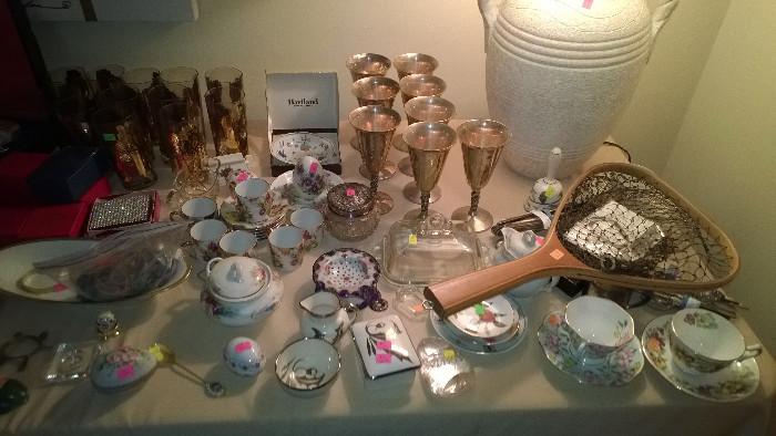 FB silver plate goblets, Limoges, Haviland, Royal Worchester pieces