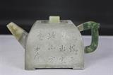 ANTIQUE CHINESE PEWTER & JADE TEA POT